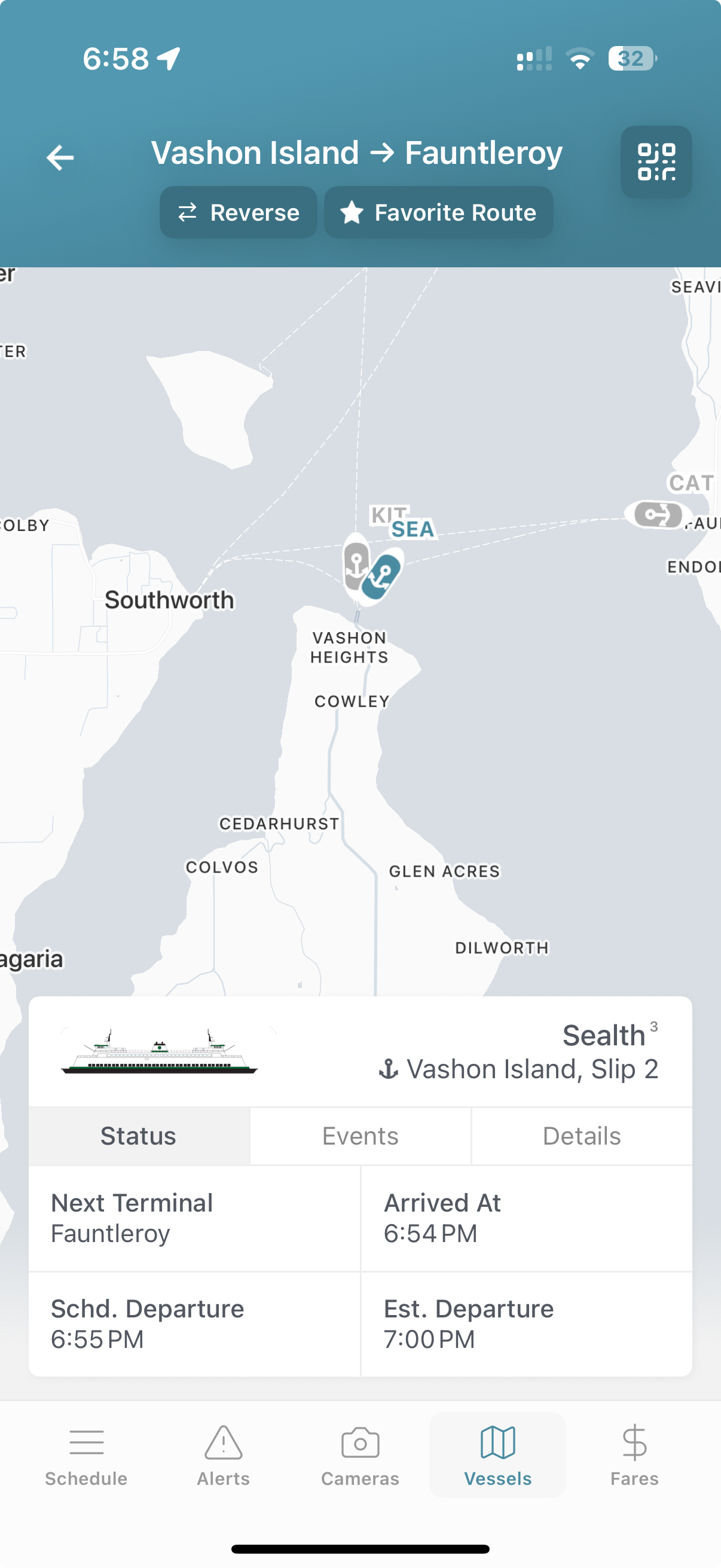 Updated FerryFriend schedule interface showing departure times and arrival estimates